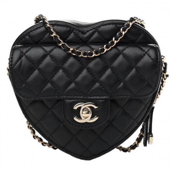 CHANEL Handbags - NEW WITH TAGS Authentic Chanel Large Black Lambskin Heart Bag
